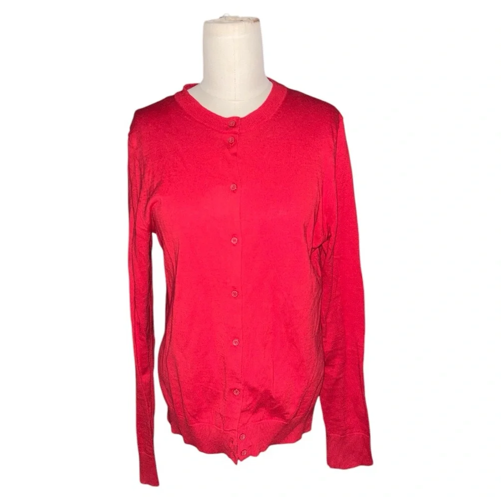 J. Crew Red Classic Cotton Cardigan Sweater